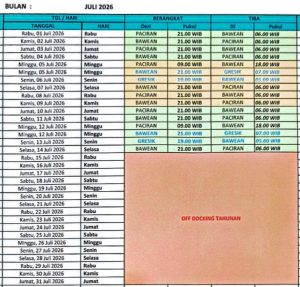BAWEANIS TOUR TRAVEL TRIP ORGANISER BAWEAN Jadwal Kapal Giliiyang Juli 2026
